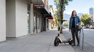 Electric scooter parked on a Canadian city street